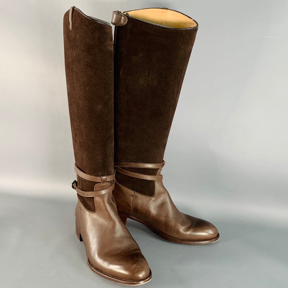 PAUL STUART Size 7.5 Brown Leather Belted Back Zipper Riding Boots